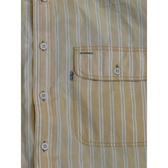 Levi’s Mens Yellow/White Striped Button Up Shirt Long Sleeve 100% Cotton Sz Med - Picture 4 of 10